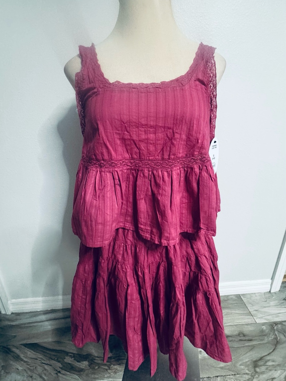 Boho Tiered Sleeveless Dress in Deep Raspberry - Picture 1 of 6